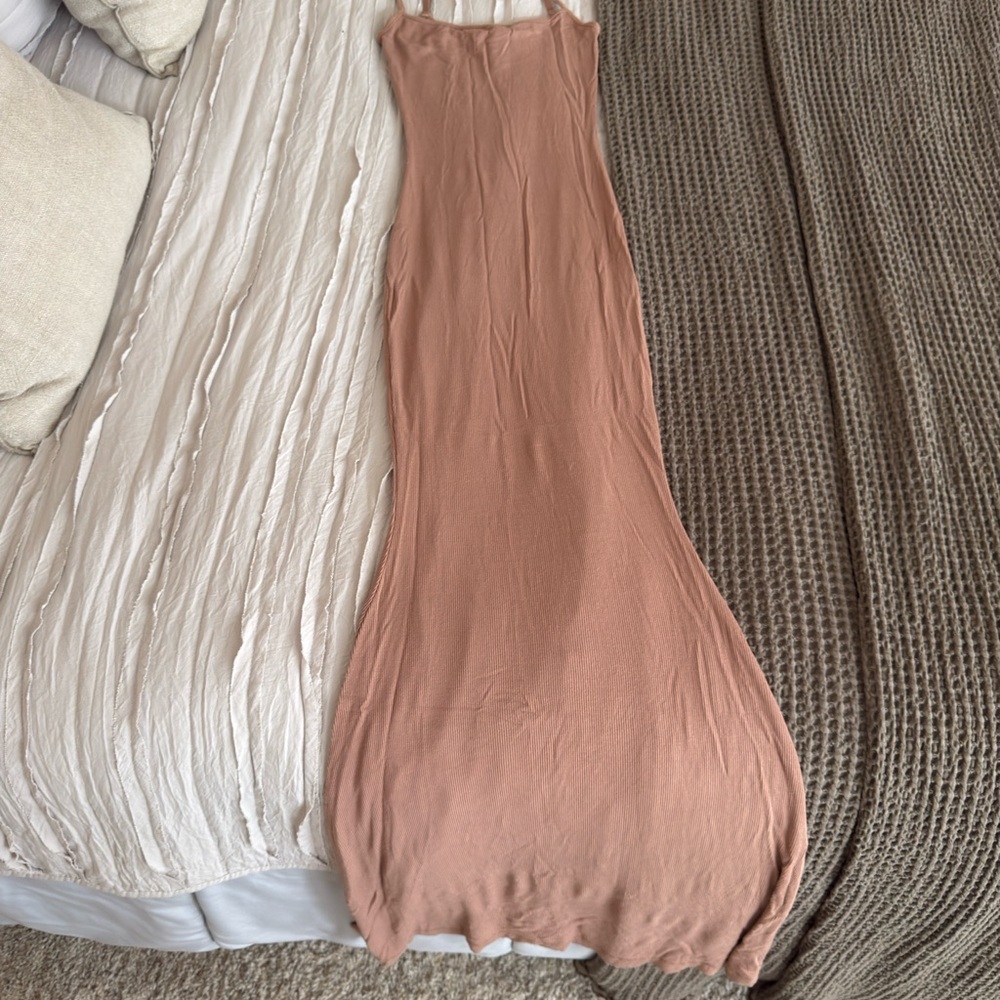 SKIMS Tan Ribbed Slip Sleeveless Bodycon Maxi Dress